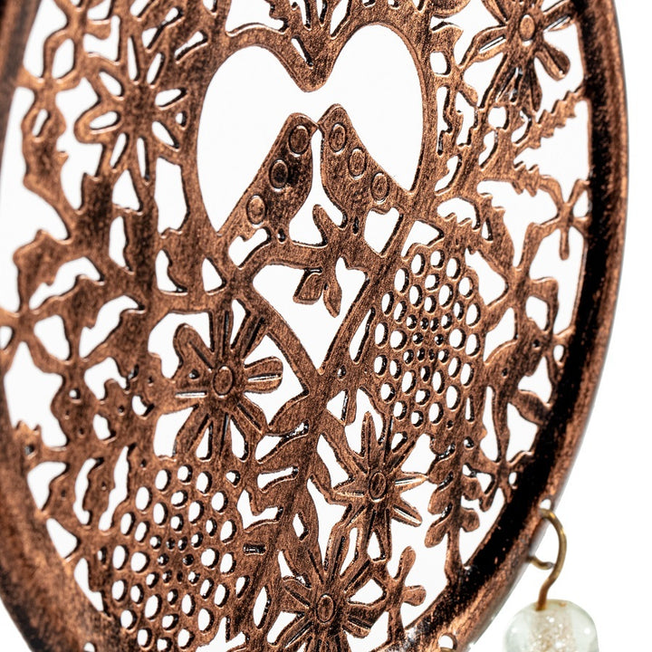 Willow &amp; Silk Hanging 32cm Metal Birds In Heart Whimsical Door Chime