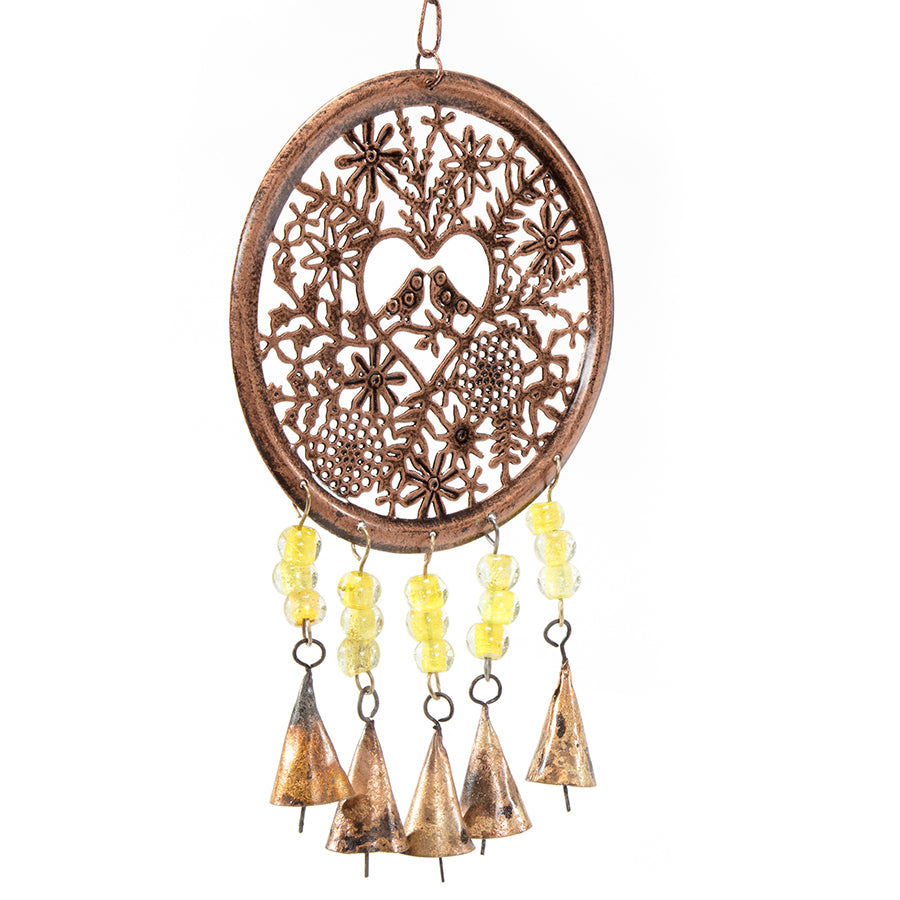 Willow &amp; Silk Hanging 32cm Metal Birds In Heart Whimsical Door Chime