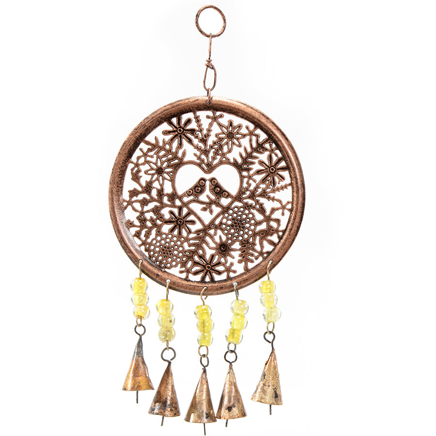 Willow &amp; Silk Hanging 32cm Metal Birds In Heart Whimsical Door Chime