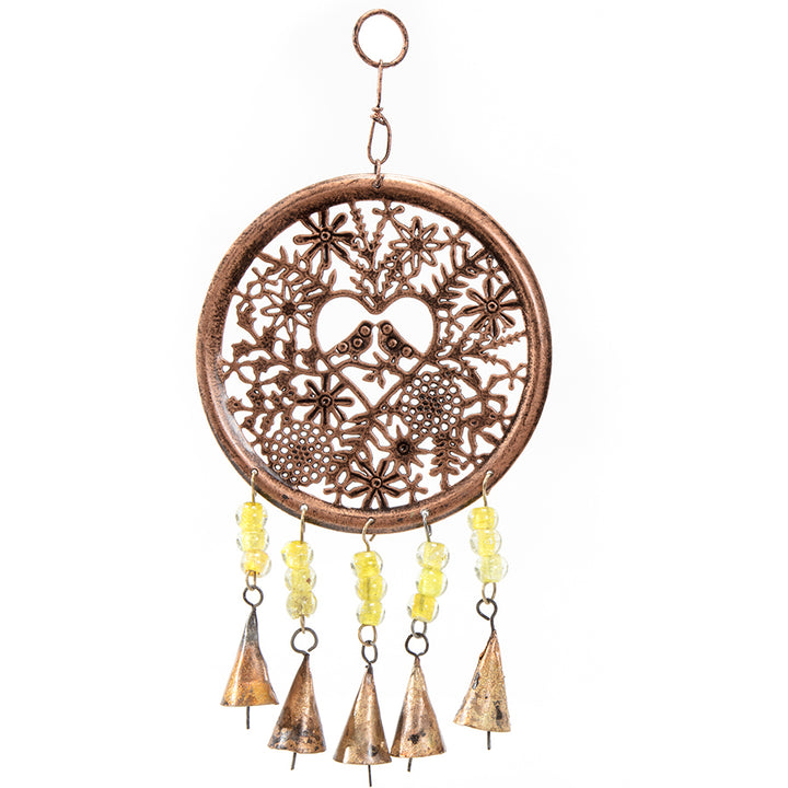 Willow &amp; Silk Hanging 32cm Metal Birds In Heart Whimsical Door Chime