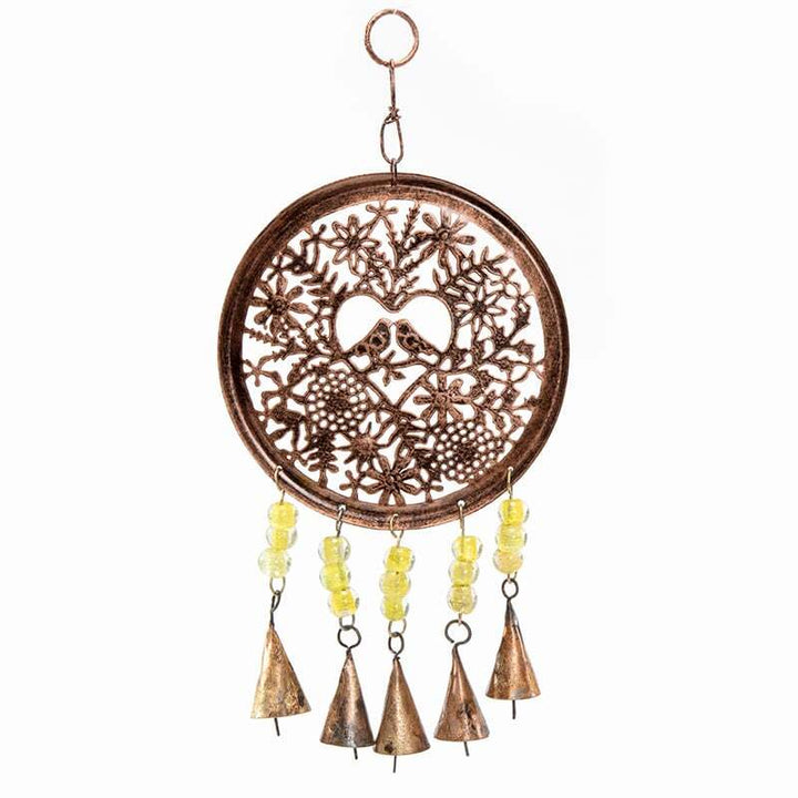 Willow &amp; Silk Hanging 32cm Metal Birds In Heart Whimsical Door Chime