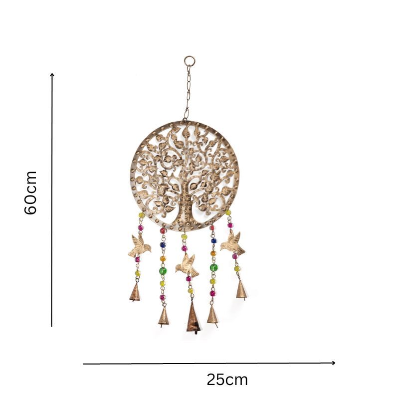 Willow &amp; Silk Metal 60cm Hanging Tree of Life w/Birds Wall Art/Wind Chime