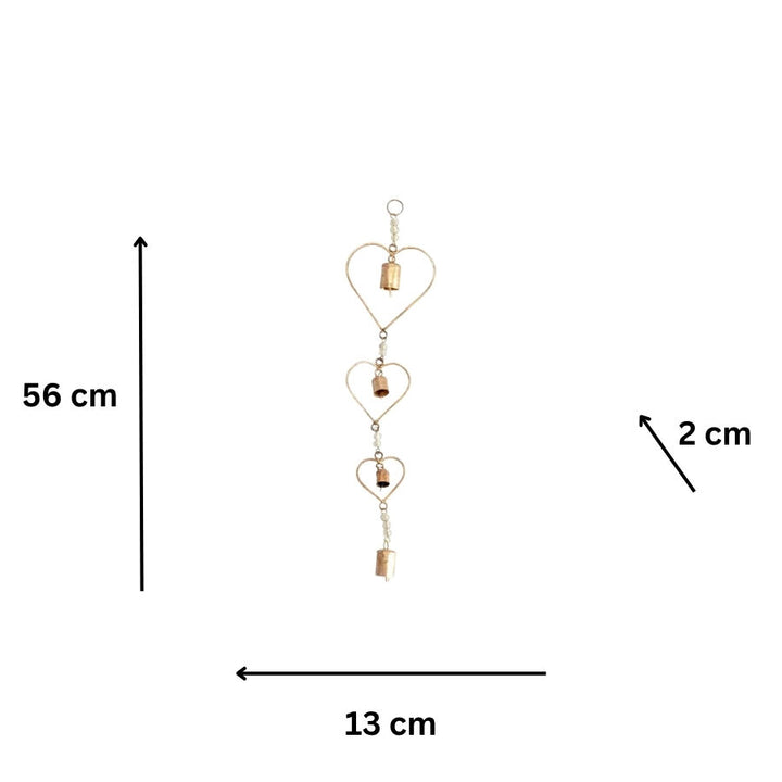 Willow &amp; Silk Handmade Hanging 56cm Distressed Gold 3 Hearts Door Chime
