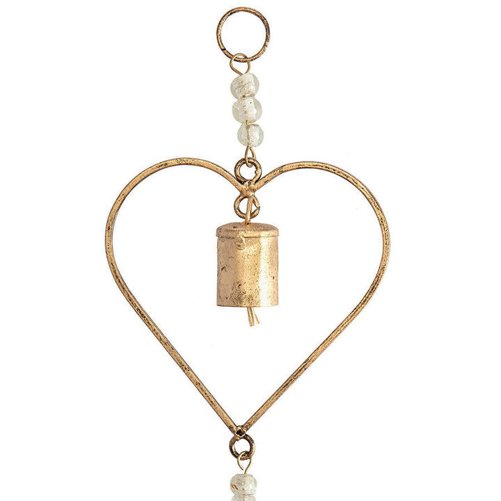 Willow &amp; Silk Handmade Hanging 56cm Distressed Gold 3 Hearts Door Chime