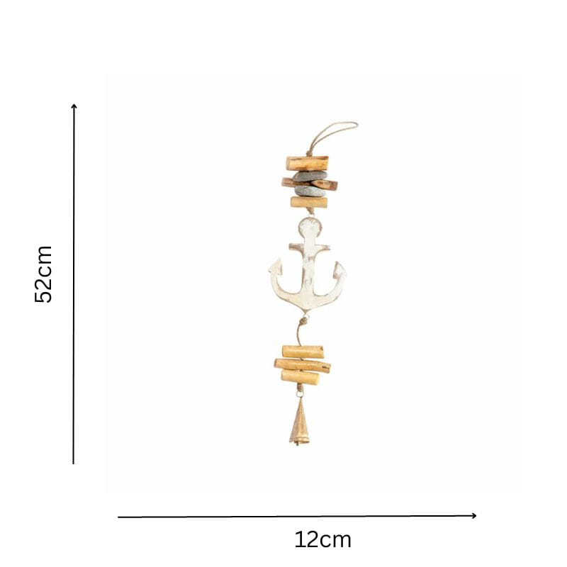 Willow &amp; Silk Wooden 52cm Nautical String Anchor Bell Hanging Decor