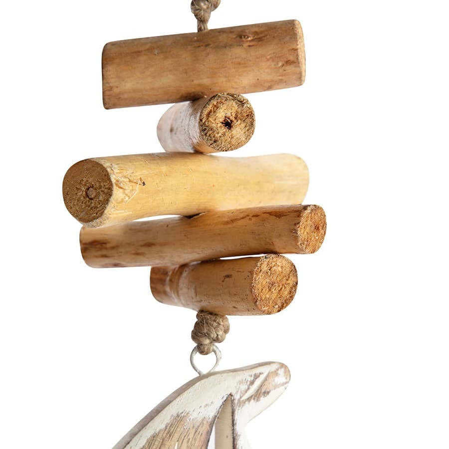 Willow &amp; Silk Handmade 52cm Wooden Hanging Sailboat w/ Bell Decor