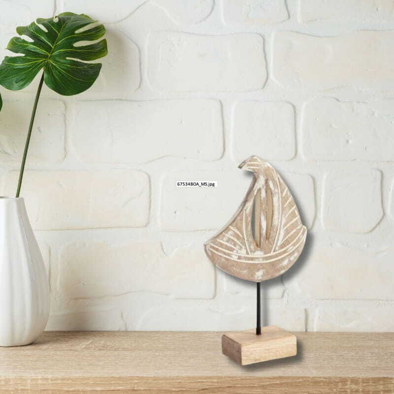 Willow &amp; Silk Wooden 23cm Nautical Sailboat Natural Tabletop Ornament