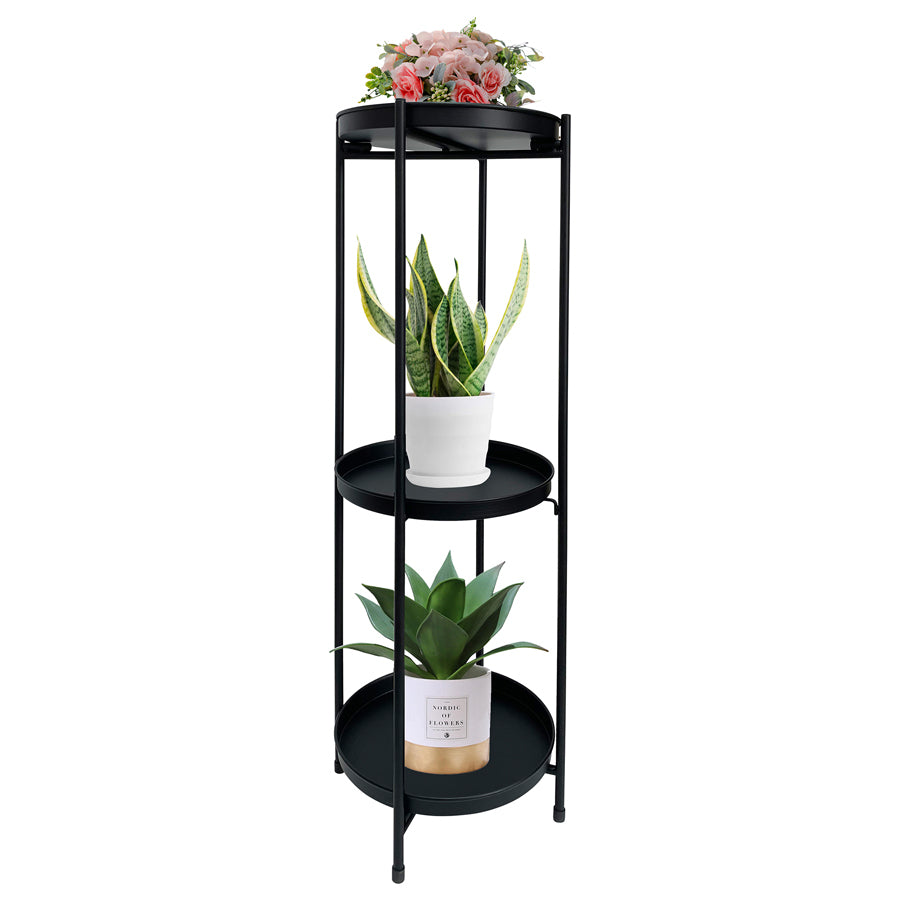 Willow &amp; Silk 3-Shelf 81cm Black Round Metal Pot/Planter Stand