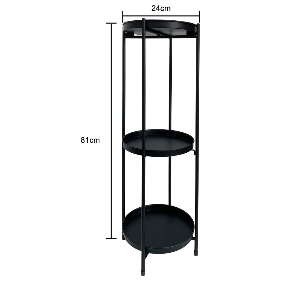 Willow &amp; Silk 3-Shelf 81cm Black Round Metal Pot/Planter Stand