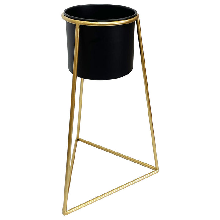Willow &amp; Silk Black Metal Pot/Planter 45cm On Gold Pyramid Stand