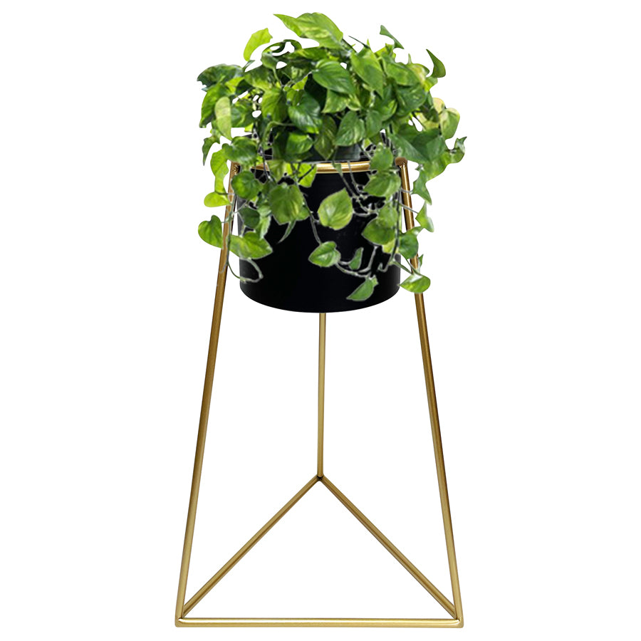 Willow &amp; Silk Black Metal Pot/Planter 45cm On Gold Pyramid Stand
