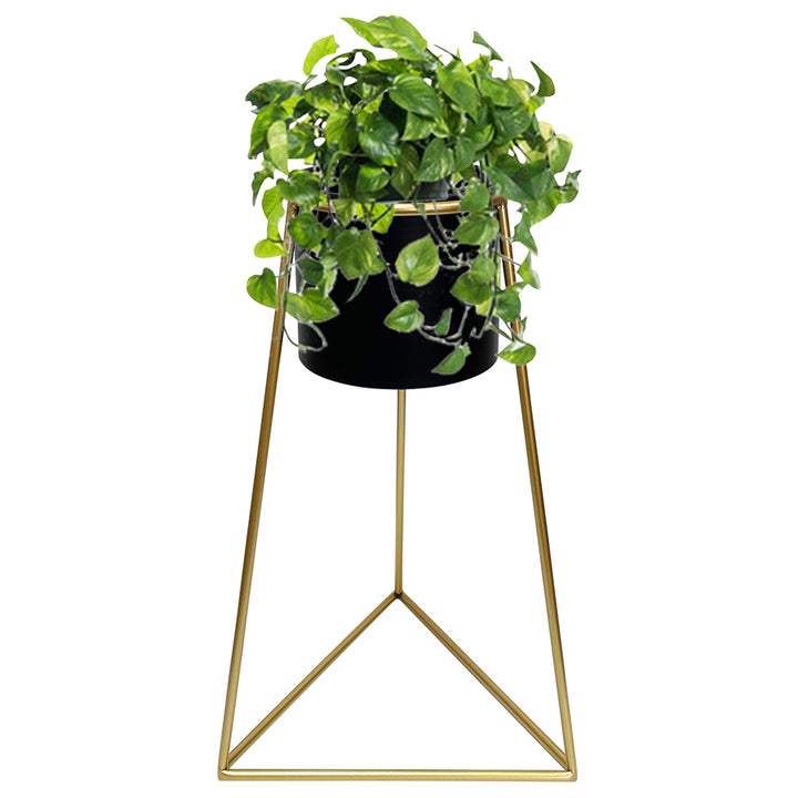 Willow &amp; Silk Black Metal Pot/Planter 45cm On Gold Pyramid Stand