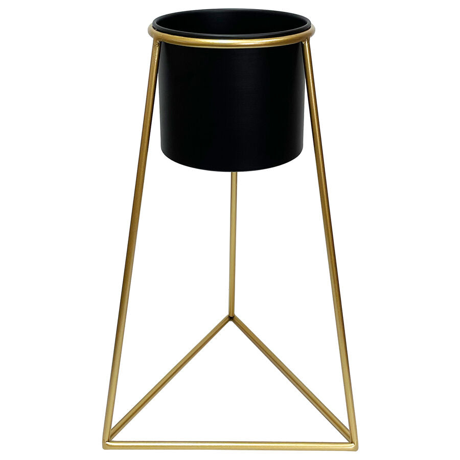 Willow &amp; Silk Black Metal Pot/Planter 45cm On Gold Pyramid Stand