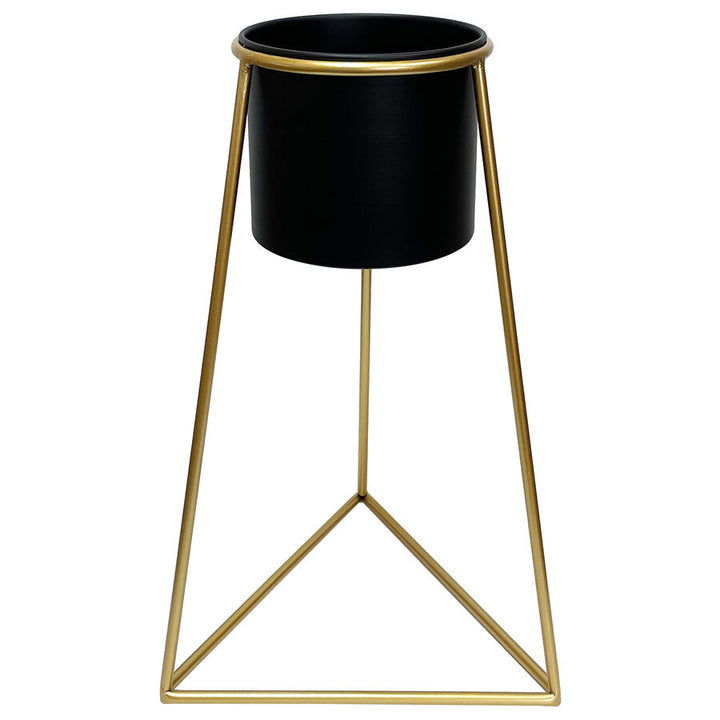 Willow &amp; Silk Black Metal Pot/Planter 45cm On Gold Pyramid Stand