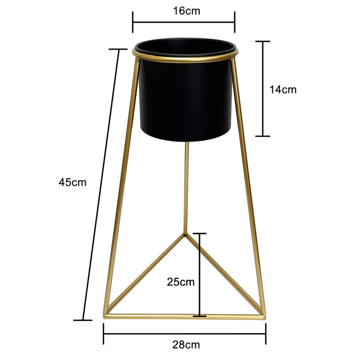 Willow &amp; Silk Black Metal Pot/Planter 45cm On Gold Pyramid Stand