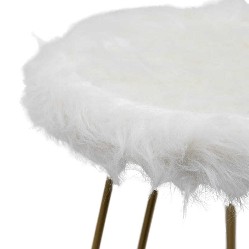 Willow &amp; Silk 3-Golden Legged 30cm Stool w/ White Faux Fur