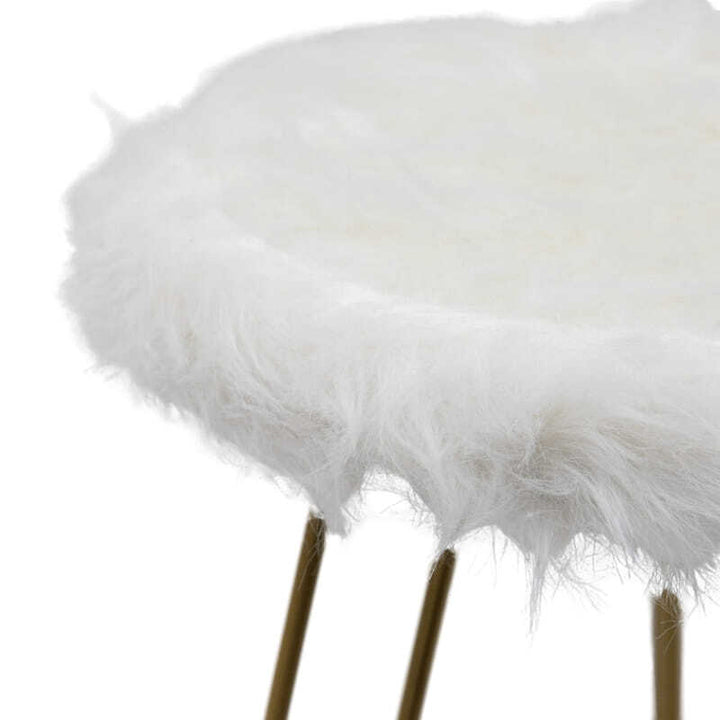 Willow &amp; Silk 3-Golden Legged 30cm Stool w/ White Faux Fur
