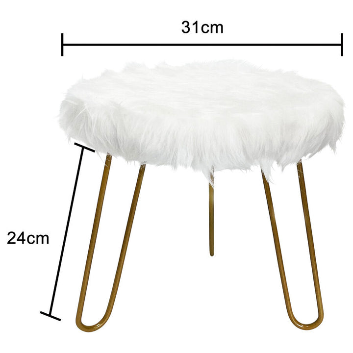 Willow &amp; Silk 3-Golden Legged 30cm Stool w/ White Faux Fur