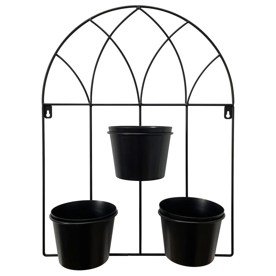 Willow &amp; Silk Black 52cm Arch 3-Pot Metal Wall Planter