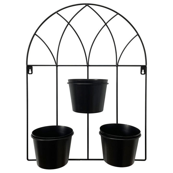 Willow &amp; Silk Black 52cm Arch 3-Pot Metal Wall Planter