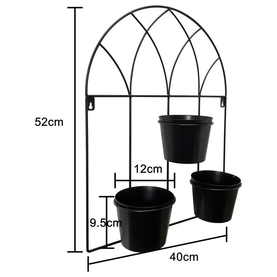 Willow &amp; Silk Black 52cm Arch 3-Pot Metal Wall Planter