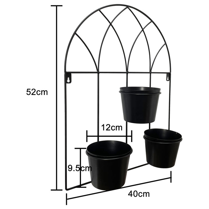 Willow &amp; Silk Black 52cm Arch 3-Pot Metal Wall Planter