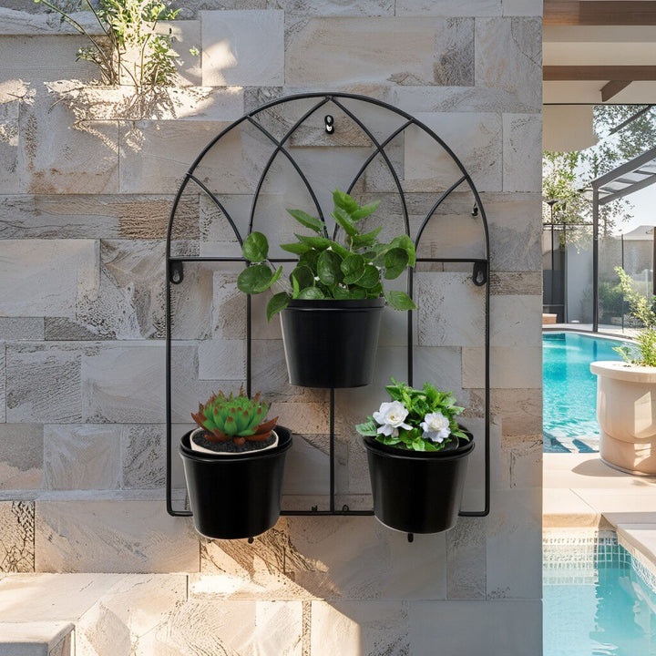 Willow &amp; Silk Black 52cm Arch 3-Pot Metal Wall Planter