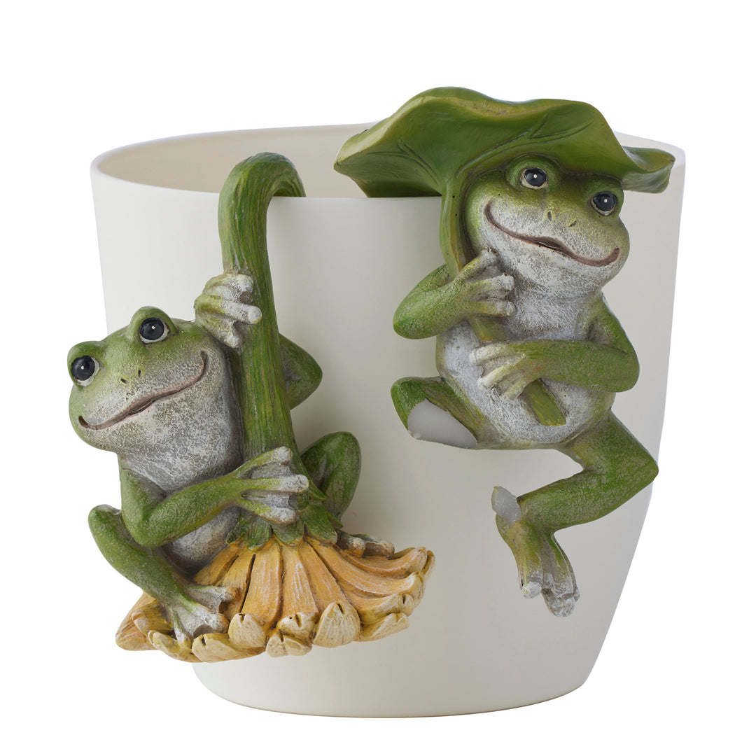 Willow &amp; Silk Set/2 Asst Frogs w/ Lilies Pot Hangers
