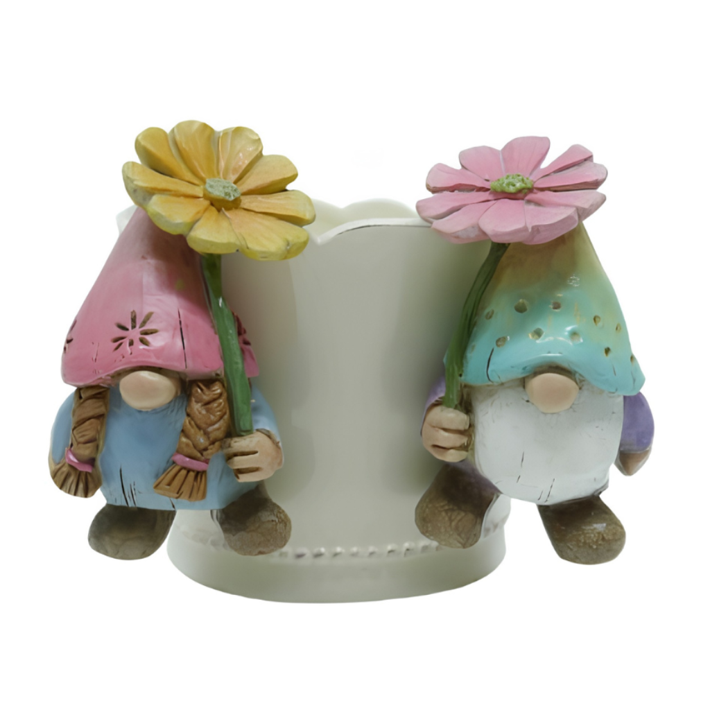 Willow &amp; Silk Set/2 Asst Gnomes Holding Flower Pot Hangers