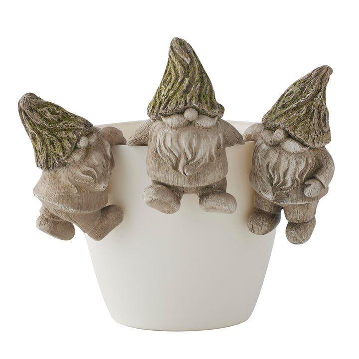 Willow &amp; Silk Set/3 Asst Gnomes With Moss Hats Pot Hangers