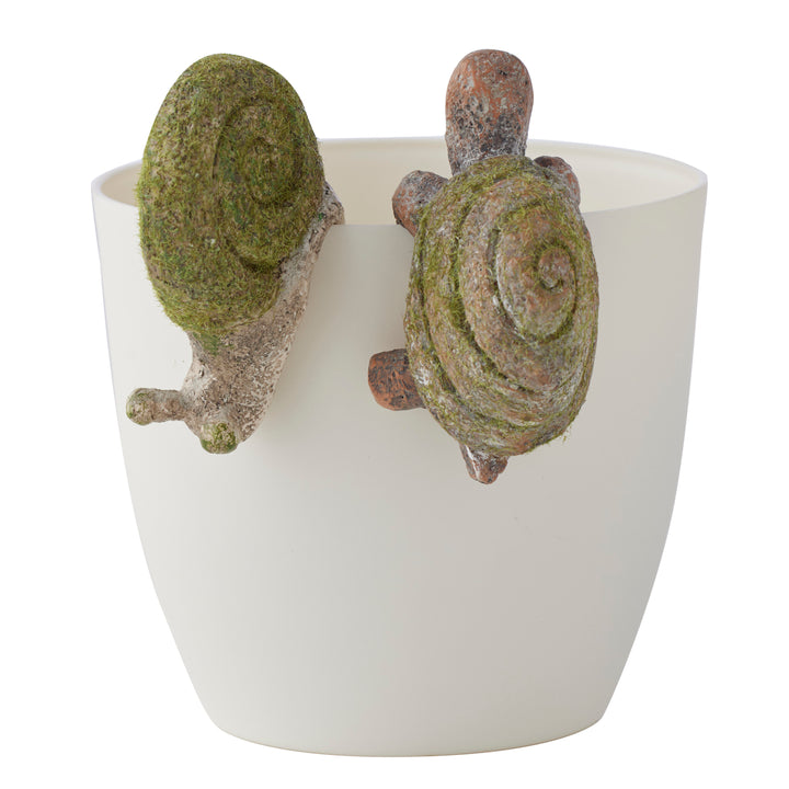 Willow &amp; Silk Set/2 Asst Snail &amp; Tortoise w/ Moss Pot Hangers