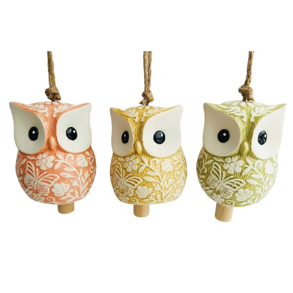 Willow &amp; Silk Green Owl Wind Chime 10.5x10.5x13.2cm