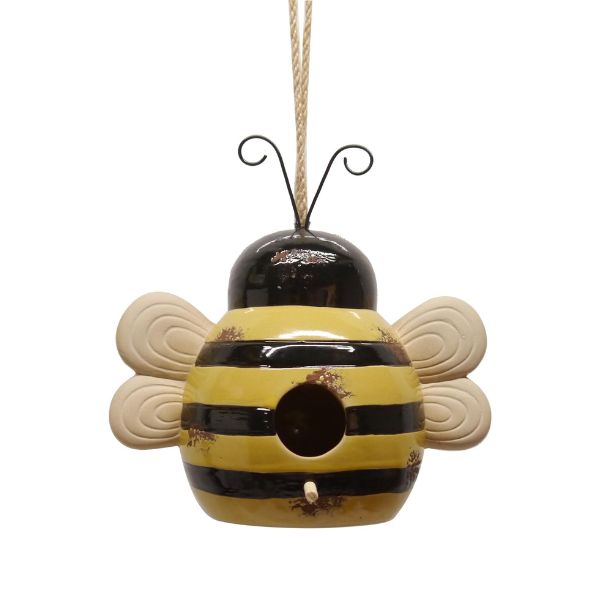 Willow &amp; Silk Bumble Bee Bird Hanging House 18.7x12.7x19cm