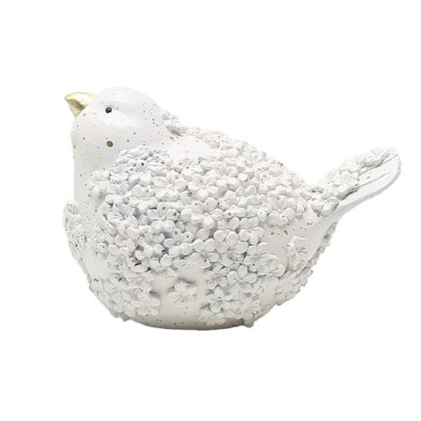 Willow &amp; Silk Flower White Bird 14.2x9.2x10cm