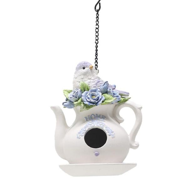 Willow &amp; Silk Hydrangea Haven Teapot Bird House 13.2x11.6x16.6cm