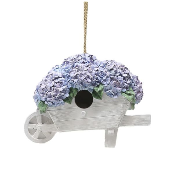 Willow &amp; Silk Hydrangea Haven Wheelbarrow  Bird House 21.2x12x15.88cm