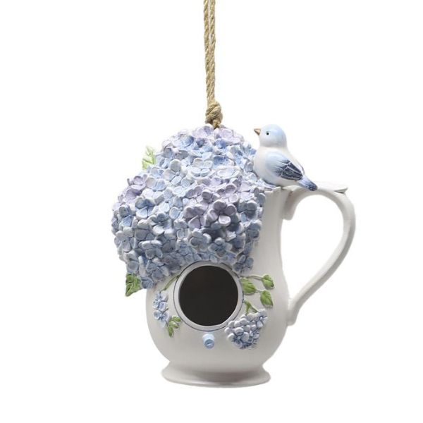 Willow &amp; Silk Hydrangea Haven Teacup Bird House 15.8x11.43x30.5cm