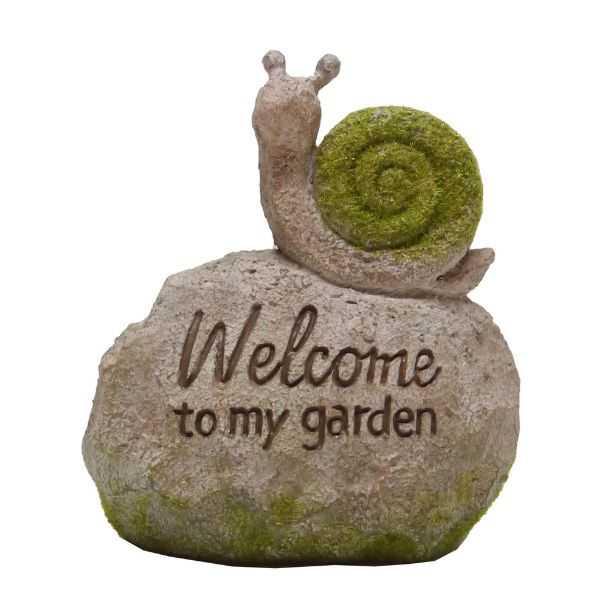 Willow &amp; Silk Welcome Moss Snail Rock 14.3x8.2x15.8cm