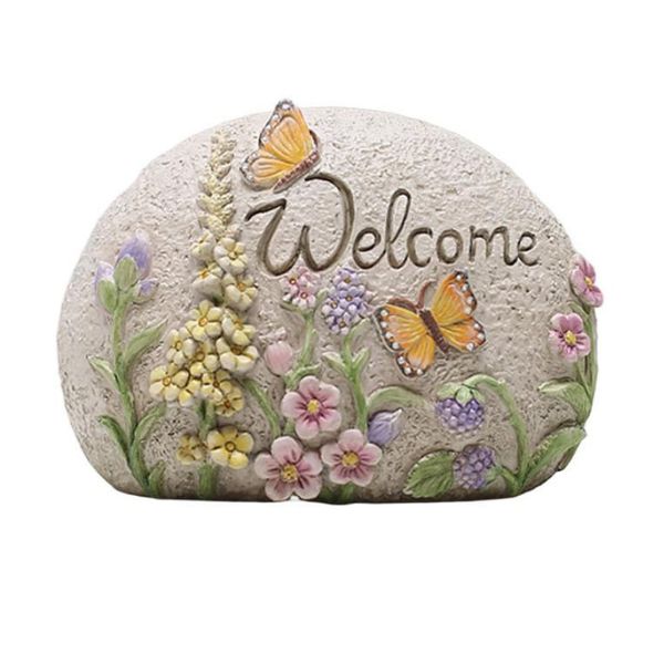 Willow &amp; Silk Welcome Floral Garden Rock 16.2x8.5x11.7cm