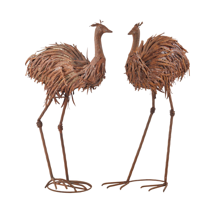 Willow &amp; Silk Garden Decor Figurine Metal Emus Set of 2