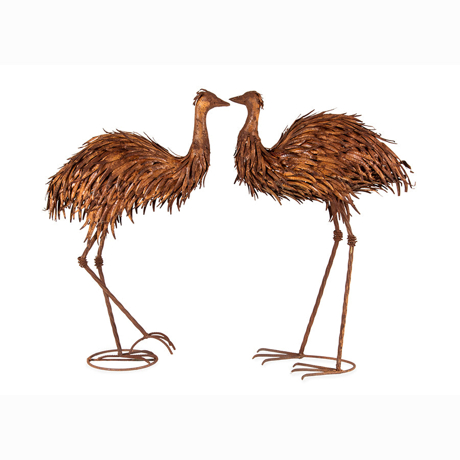 Willow &amp; Silk Garden Decor Figurine Metal Emus Set of 2