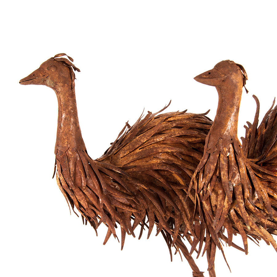Willow &amp; Silk Garden Decor Figurine Metal Emus Set of 2