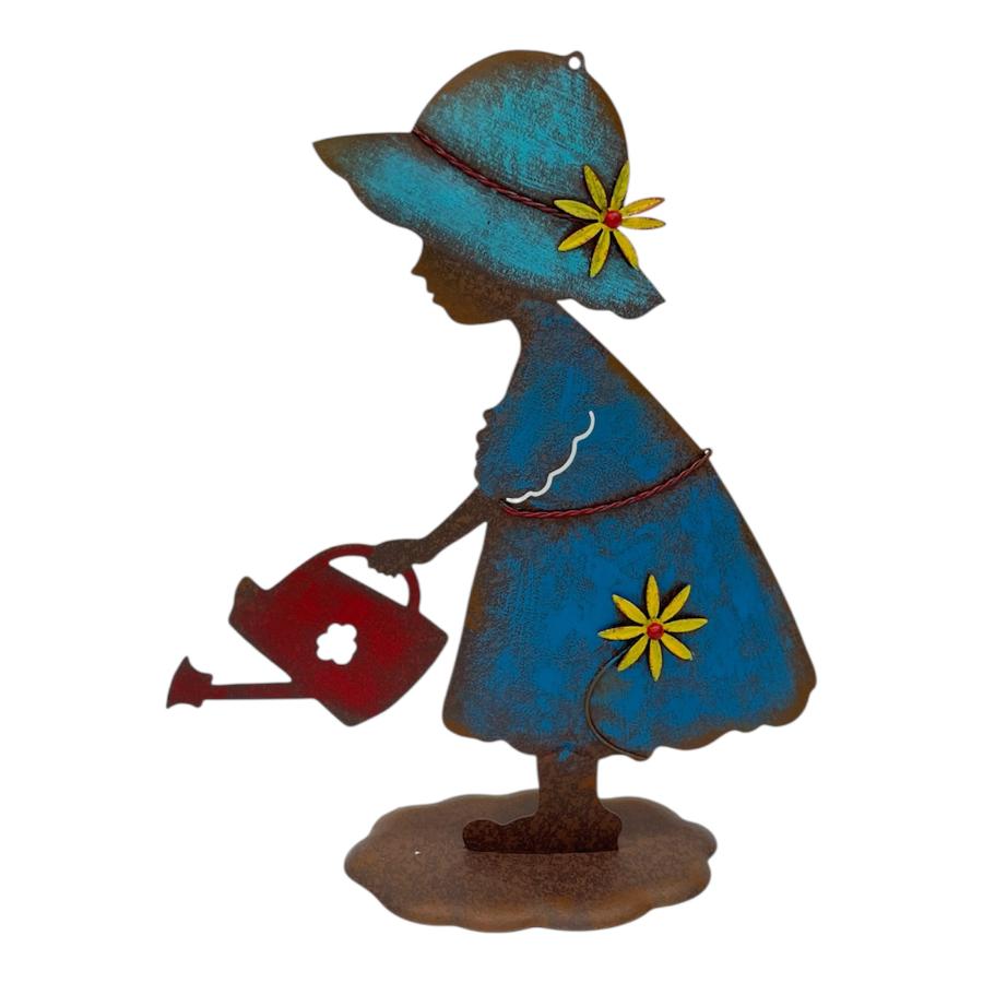 Willow &amp; Silk Colourful Girl w/Watering Can Garden Statue 31x11x39cm