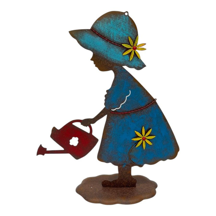 Willow &amp; Silk Colourful Girl w/Watering Can Garden Statue 31x11x39cm