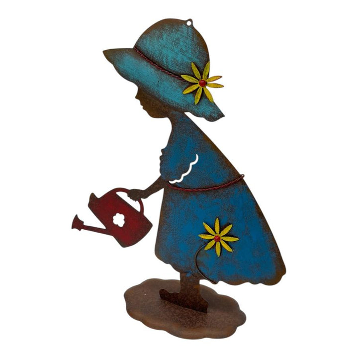 Willow &amp; Silk Colourful Girl w/Watering Can Garden Statue 31x11x39cm