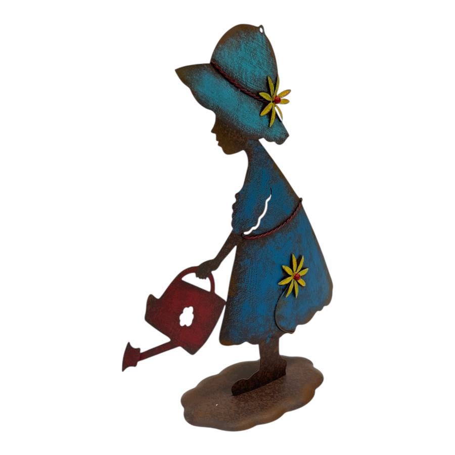 Willow &amp; Silk Colourful Girl w/Watering Can Garden Statue 31x11x39cm
