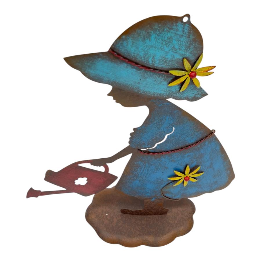 Willow &amp; Silk Colourful Girl w/Watering Can Garden Statue 31x11x39cm