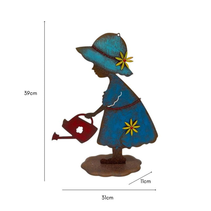 Willow &amp; Silk Colourful Girl w/Watering Can Garden Statue 31x11x39cm