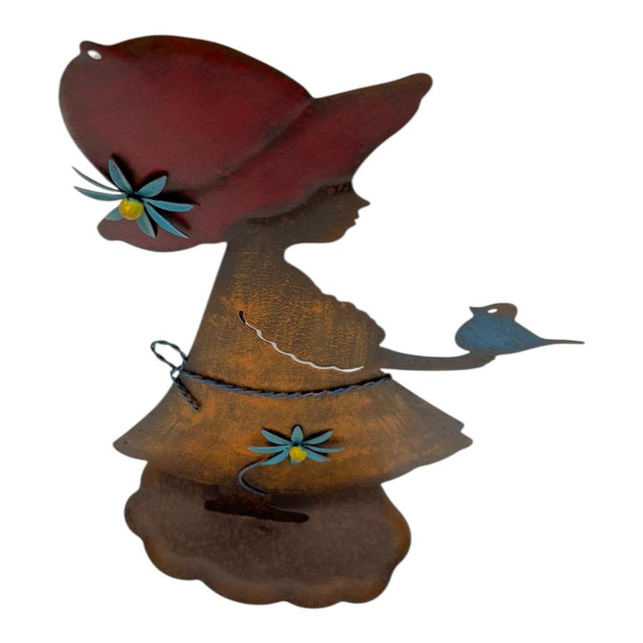 Willow &amp; Silk Colourful Girl w/Bird Garden Statue 23.5x11x43cm