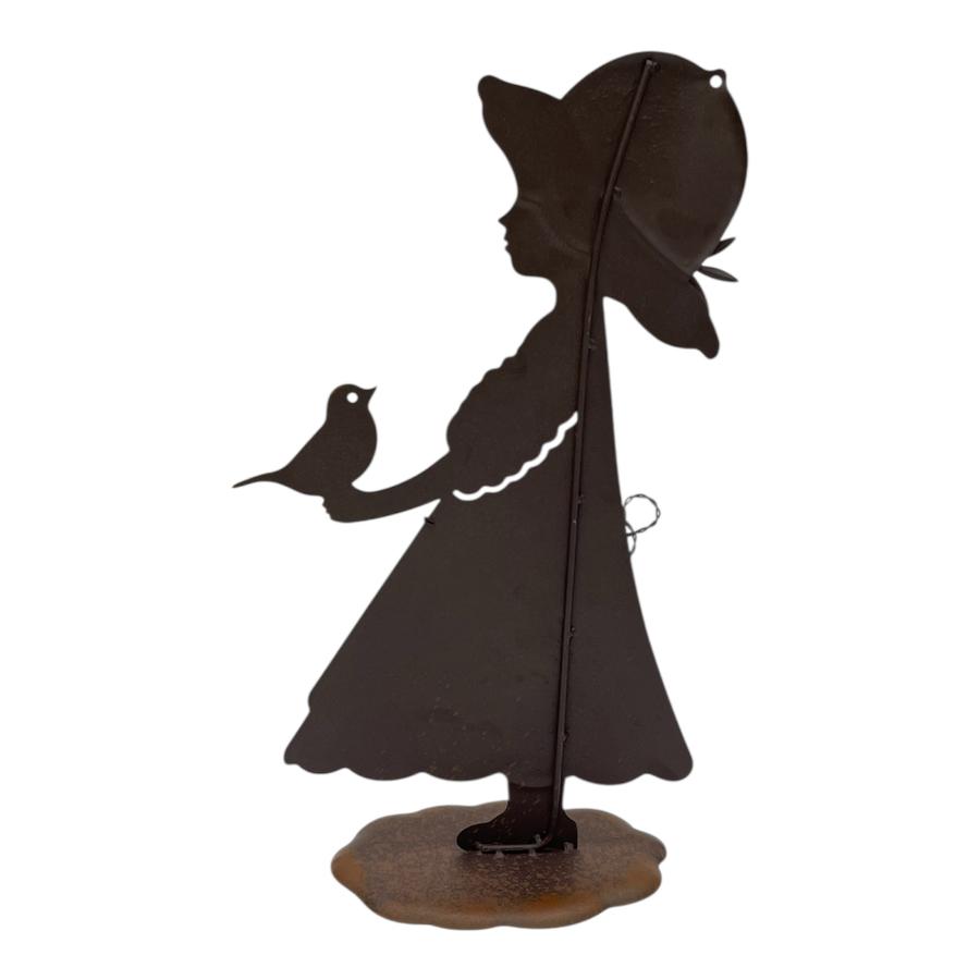 Willow &amp; Silk Colourful Girl w/Bird Garden Statue 23.5x11x43cm